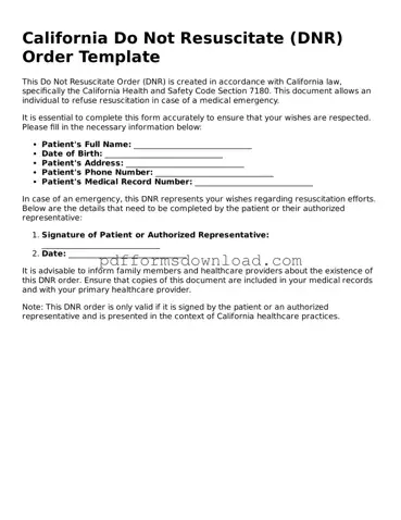 Printable California Do Not Resuscitate Order Form