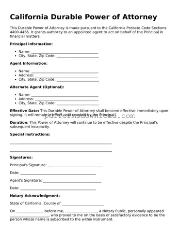 Printable California Durable Power of Attorney Form
