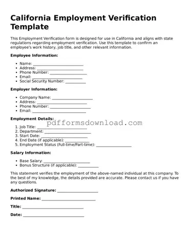 Printable California Employment Verification Form