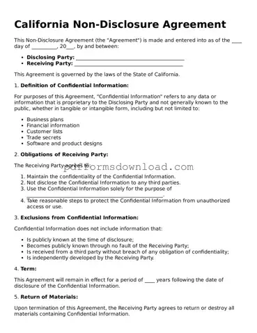 Printable California Non-disclosure Agreement Form