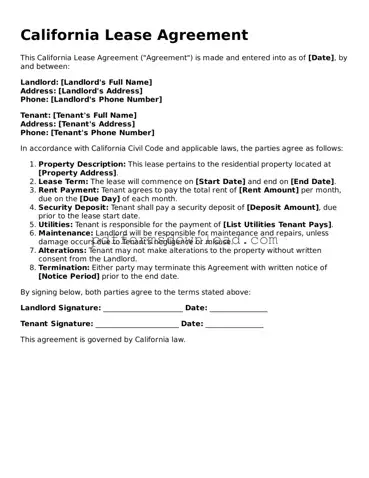Printable California Lease Agreement Form