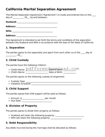 Printable California Marital Separation Agreement Form