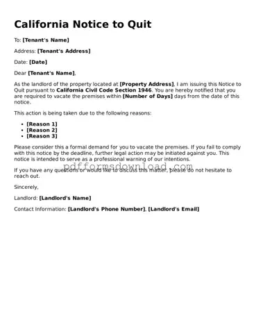Printable California Notice to Quit Form