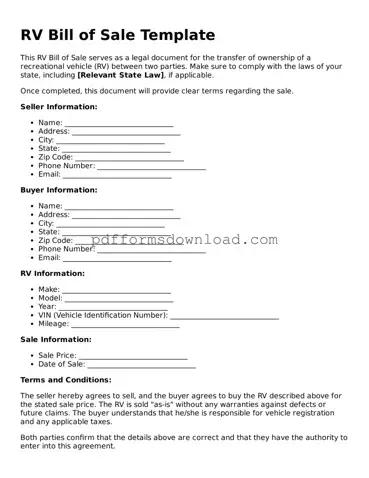 Official RV Bill of Sale Document