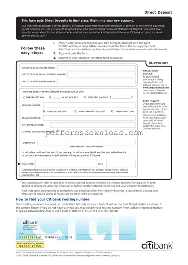 Download Citibank Direct Deposit Template