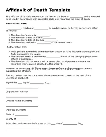 Official Affidavit of Death Document