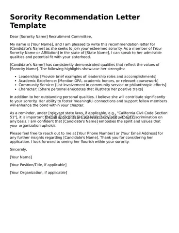 Official Sorority Recommendation Letter Document