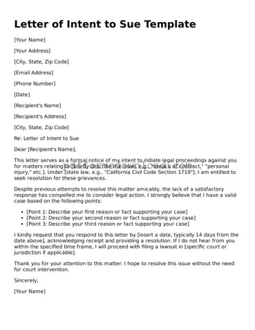 Official Letter of Intent to Sue Document