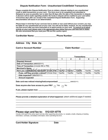 Download Netspend Dispute Template