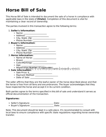 Official Horse Bill of Sale Document