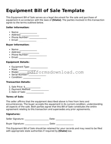 Official Equipment Bill of Sale Document