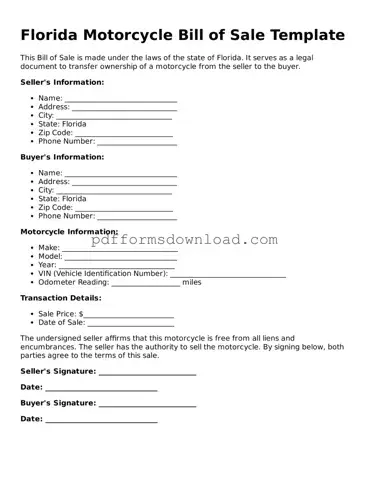 Printable Florida Motorcycle Bill of Sale Form