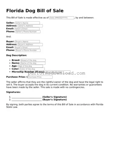 Printable Florida Dog Bill of Sale Form