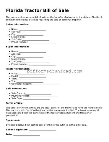 Printable Florida Tractor Bill of Sale Form