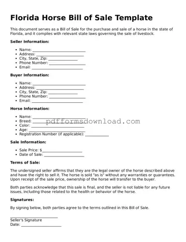 Printable Florida Horse Bill of Sale Form