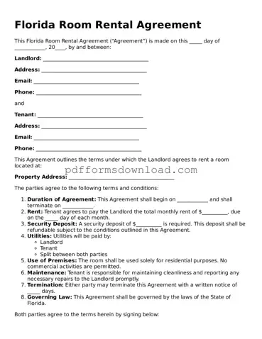 Printable Florida Room Rental Agreement Form
