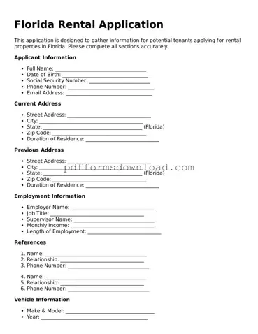 Printable Florida Rental Application Form