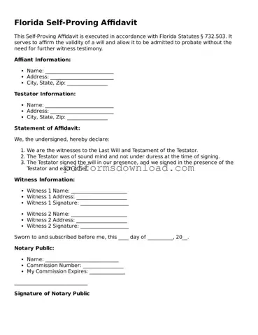 Printable Florida Self-Proving Affidavit Form