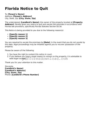 Printable Florida Notice to Quit Form