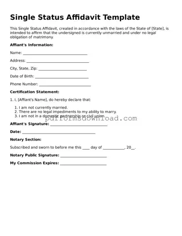 Official Single Status Affidavit Document