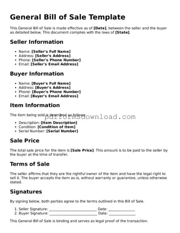 Official General Bill of Sale Document