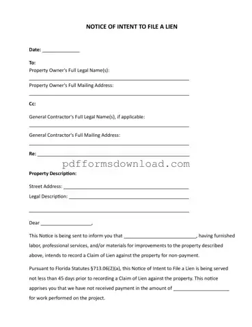 Download Intent To Lien Florida Template
