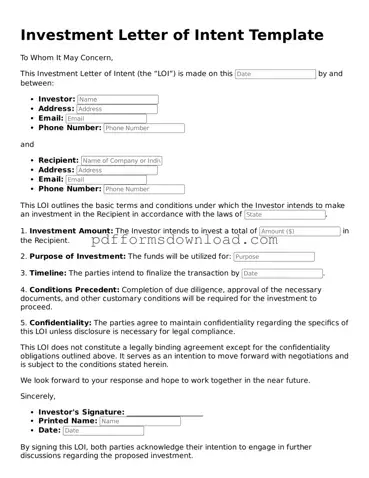 Official Investment Letter of Intent Document