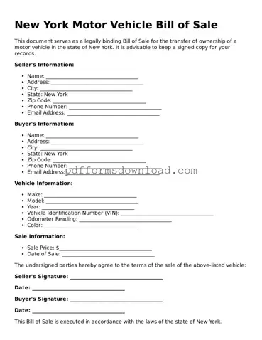 Printable New York Motor Vehicle Bill of Sale Form
