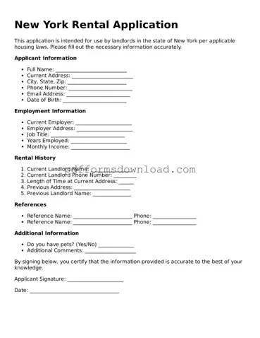 Printable New York Rental Application Form