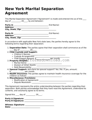 Printable New York Marital Separation Agreement Form