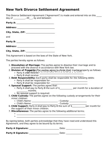 Printable New York Divorce Settlement Agreement Form
