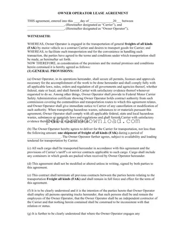 Download Owner Operator Lease Agreement Template