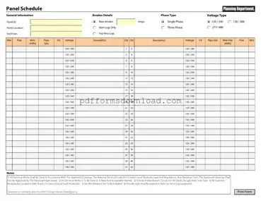 Download Electrical Panel Schedule Template