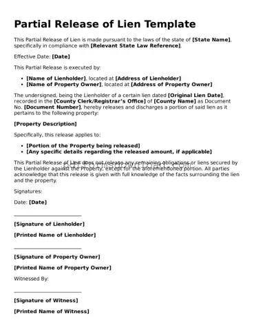 Official Partial Release of Lien Document