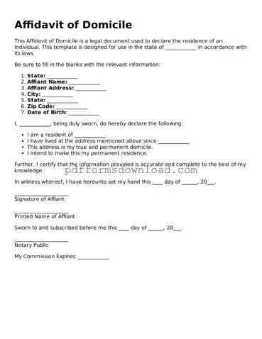 Official Affidavit of Domicile Document