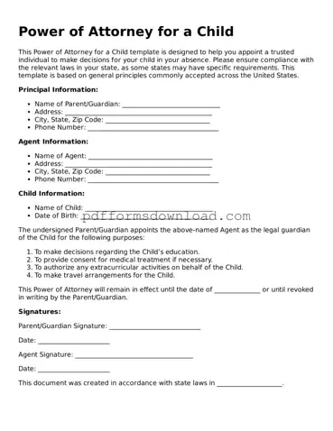 Official Power of Attorney for a Child Document