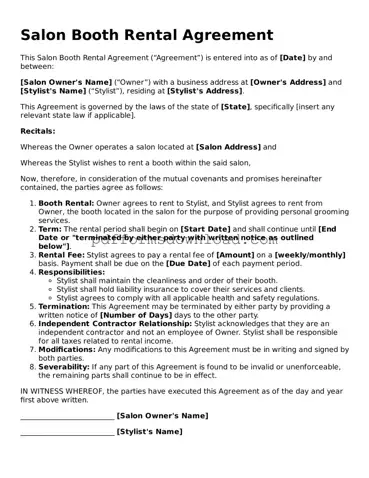 Official Salon Booth Rental Agreement Document