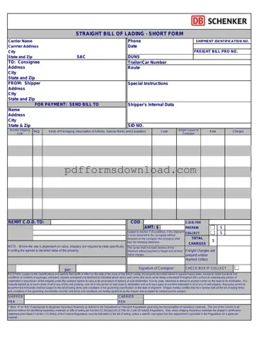 Download Straight Bill Of Lading Template