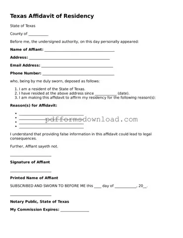 Printable Texas Affidavit of Residency Form