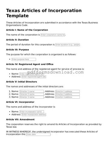 Printable Texas Articles of Incorporation Form