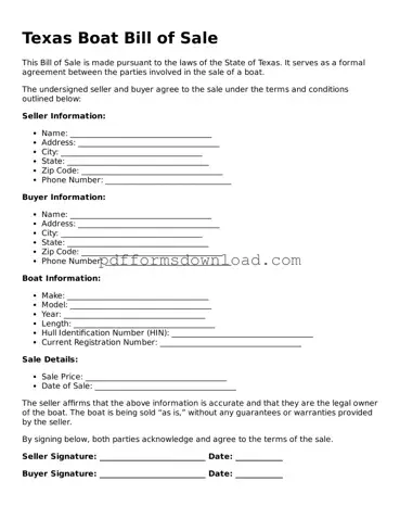 Printable Texas Boat Bill of Sale Form
