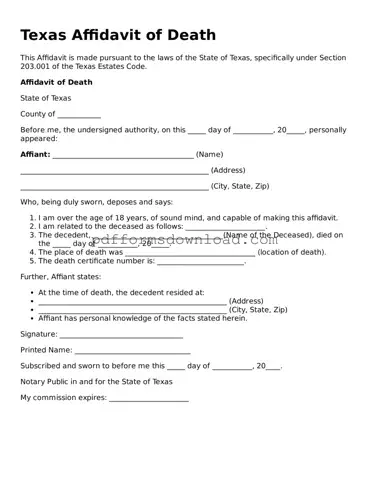 Printable Texas Affidavit of Death Form
