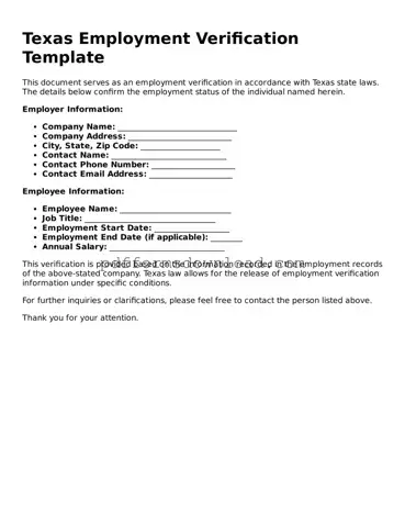 Printable Texas Employment Verification Form