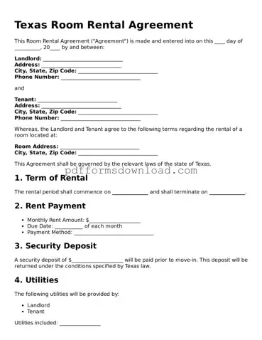 Printable Texas Room Rental Agreement Form