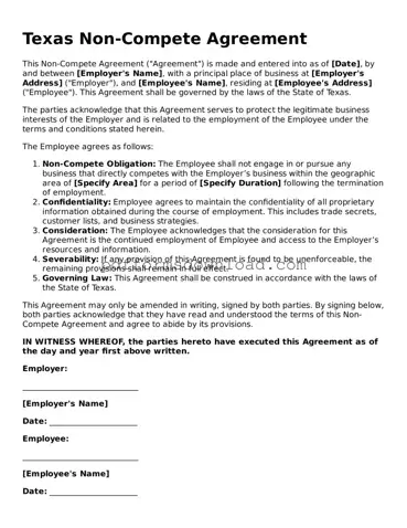 Printable Texas Non-compete Agreement Form