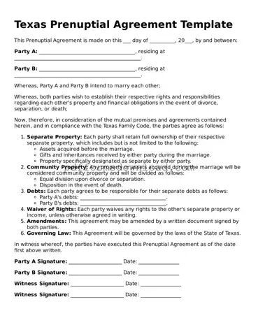 Printable Texas Prenuptial Agreement Form