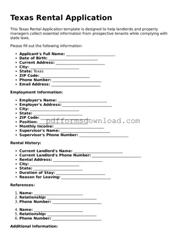 Printable Texas Rental Application Form