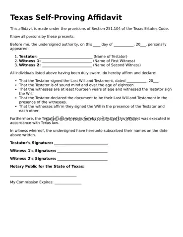 Printable Texas Self-Proving Affidavit Form
