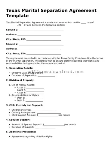 Printable Texas Marital Separation Agreement Form