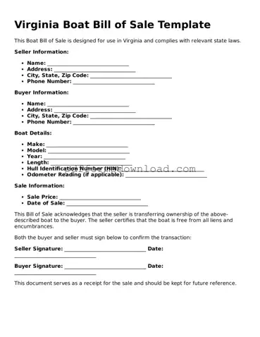 Printable Virginia Boat Bill of Sale Form